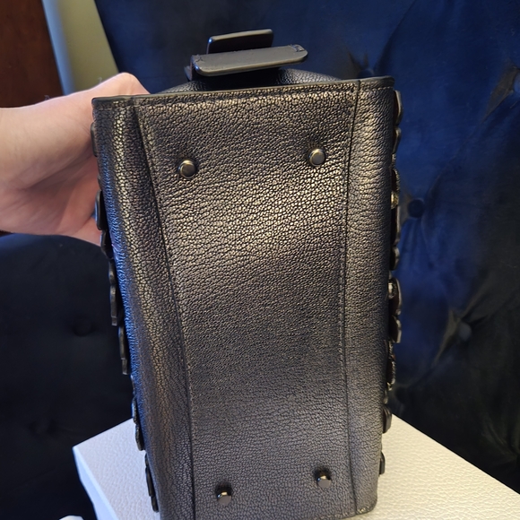 Coach Tea Rose Applique Metallic Gray Gunmetal Rogue 25 Satchel New W/o Tags - Picture 12 of 14